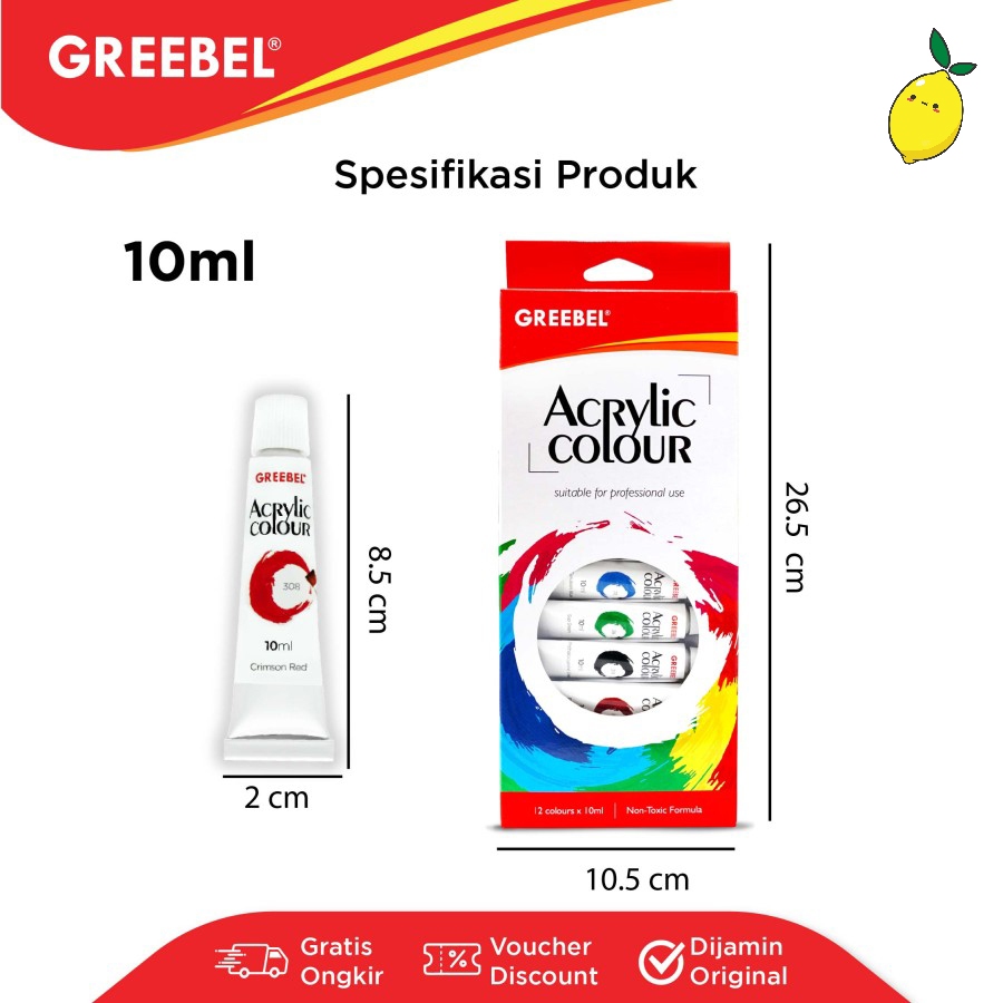 

GREEBEL Cat Akrilik / Acrylic Colour 10 ML Set 12 Warna