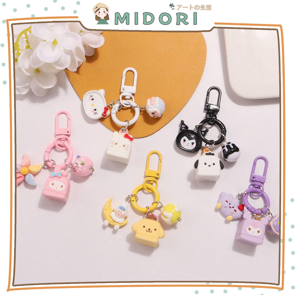[MIDORI] 1Pcs Gantungan Kunci BALL KOTAK Karakter Cartoon Kuromi Cinnamoroll Melody Hello Kitty Pomp
