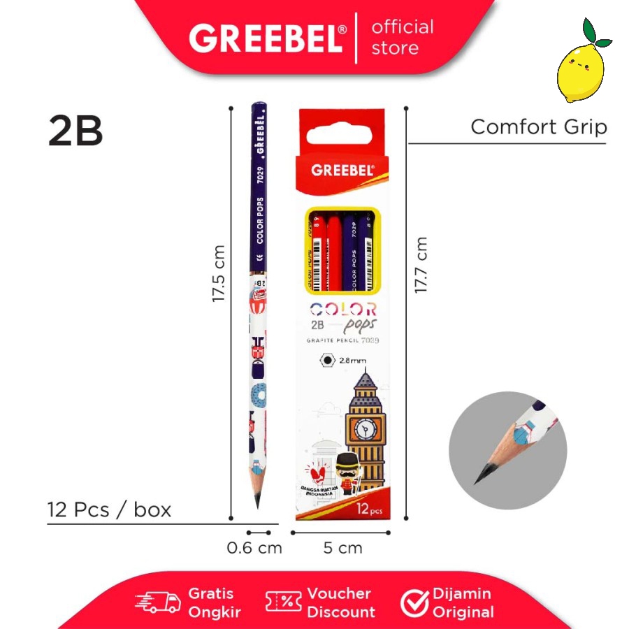 

Pensil 2B Satuan / Pencil GREEBEL 2B 7029 Color Pops