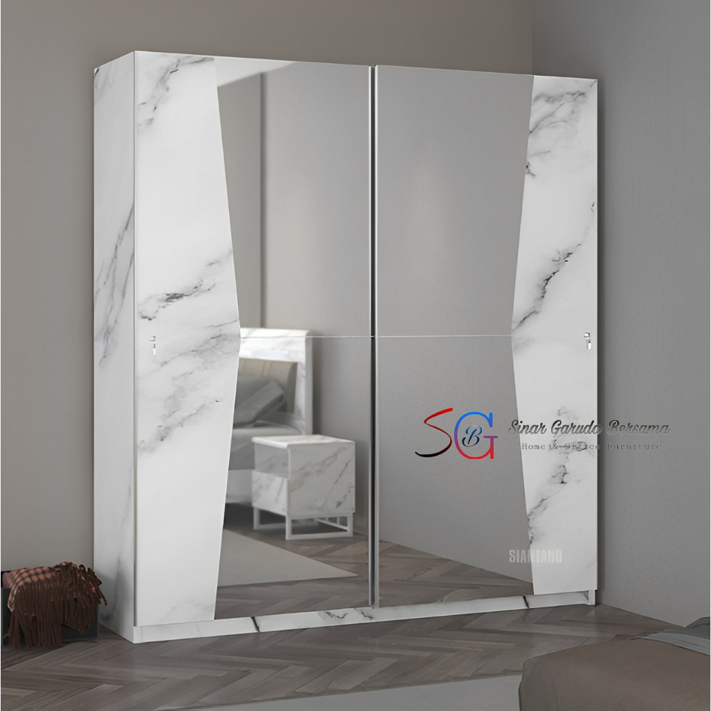 LEMARI PAKAIAN JUMBO 2 PINTU KACA PANJANG LUAS WARNA MARMER / LEMARI BAJU SLIDING JUMBO KACA FULL BO