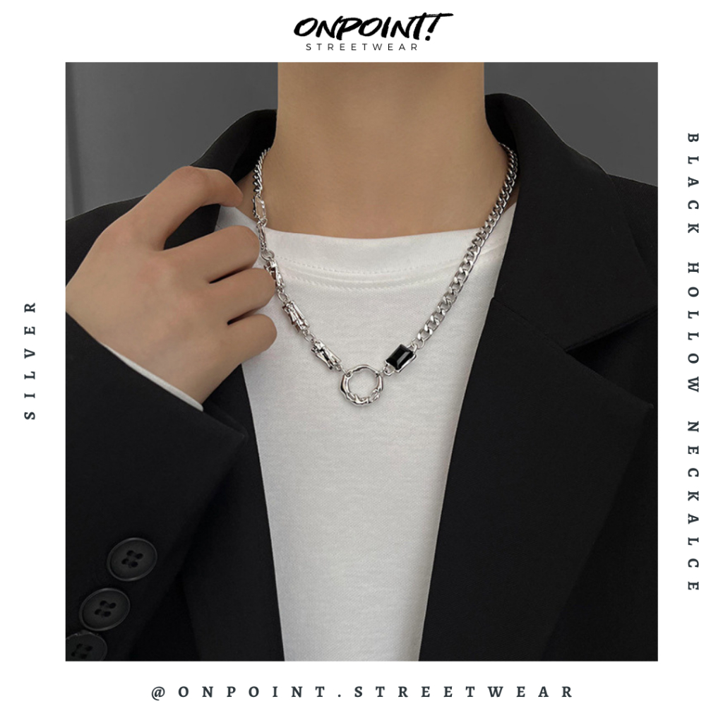 Black Hollow Necklace - kalung pria aksesoris pria fashion silver korea streetwear kalung necklace p