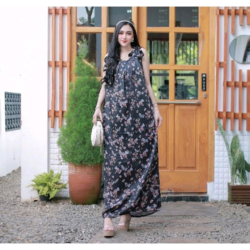CML.CLOTH'S OVERALL YUKENSI DASTER PANJANG LOBEK TANPA LENGAN, LONGDRESS TALI SILK SANTORINI MOTIF B