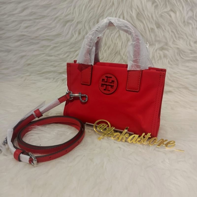 Tas TORY BURCH Ella Nylon Mini Tote Brilliant Red AUTHENTIC USA