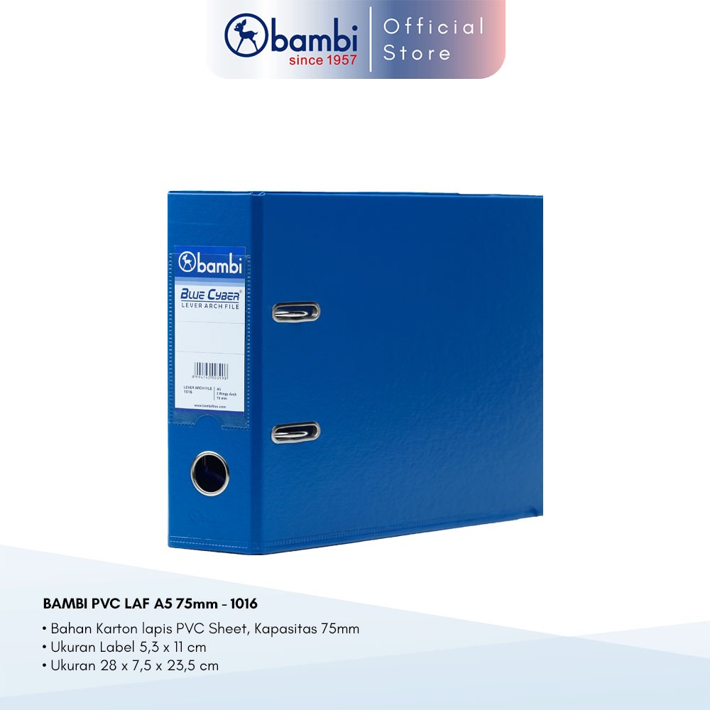 

Bambi Ordner A5 JUMBO SIZE 75 mm Special Colour Blue PVC Lever Arch File kode 1016