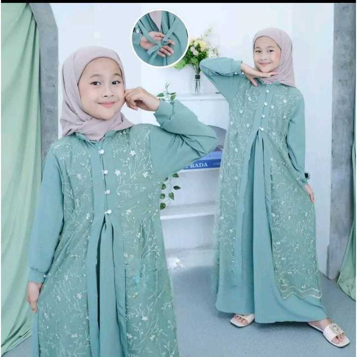 IRMA DRESS ANAK PREMPUAN USIA 5-12 TAHUN GAMIS ANAK MUSLIM CRINGKLE MIX BROKAT IMPORT
