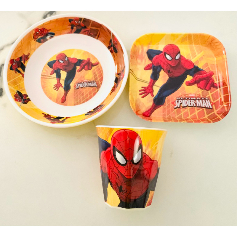 Paket 3in1 piring karakter melamin hellokitty plate set peppa pig spiderman cup mug