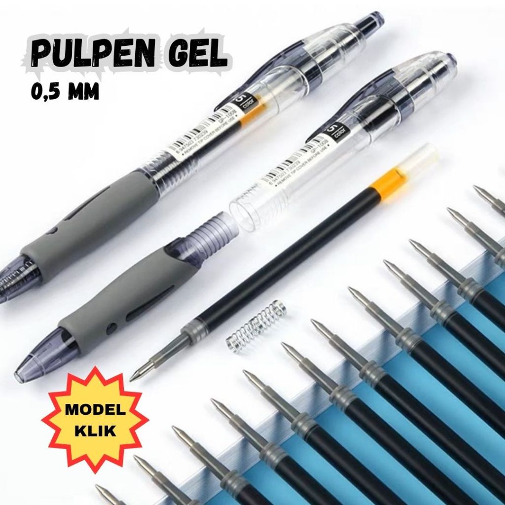 

Pulpen Gel Hitam Biru Merah Model Tekan Klik / Pena Gel 0.5MM Penulisan Halus / Pen Gel Aeshtetic