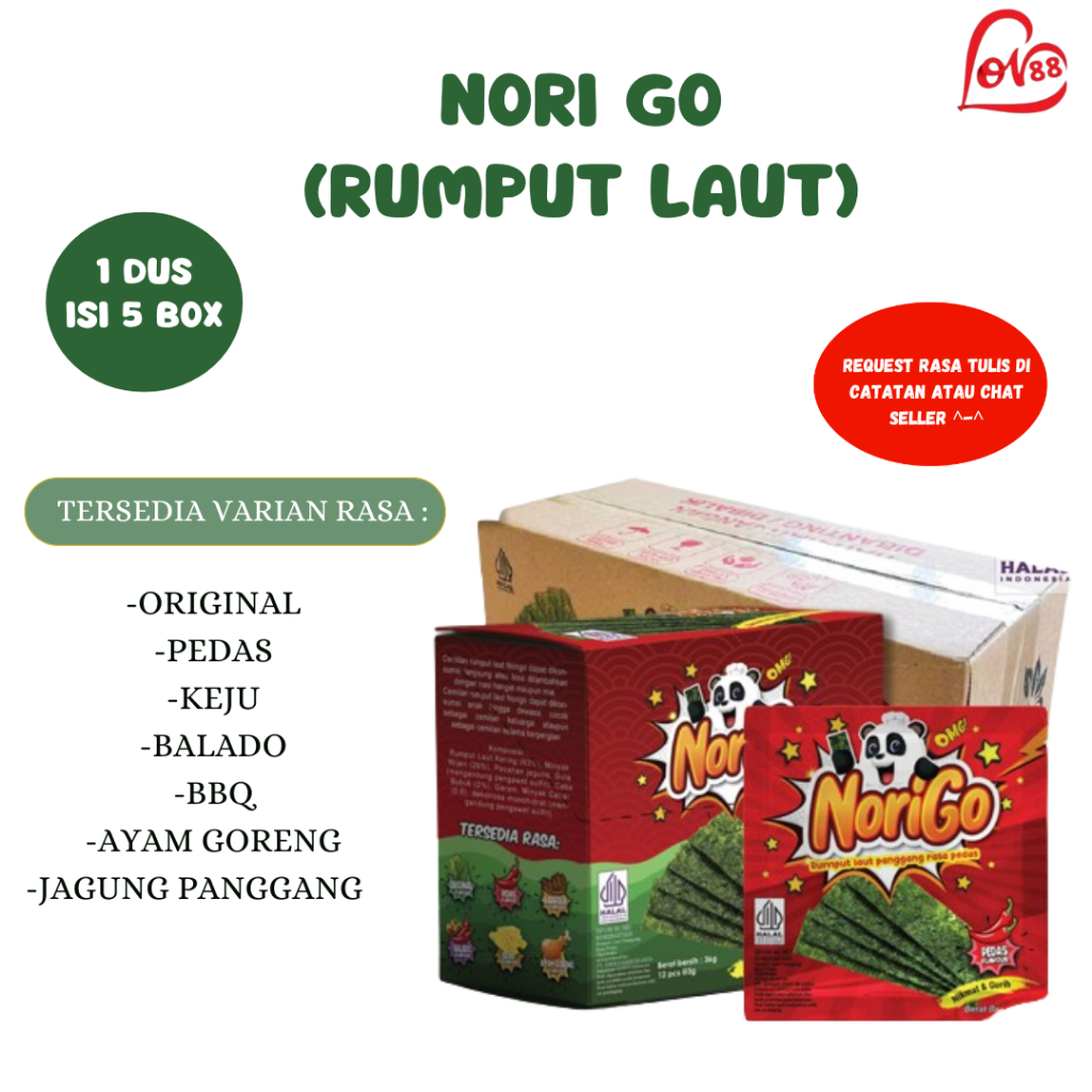 

RB (Paket Murah) NORIGO 1 Dus isi 5 Box NORIGO Rumput Laut Crispy