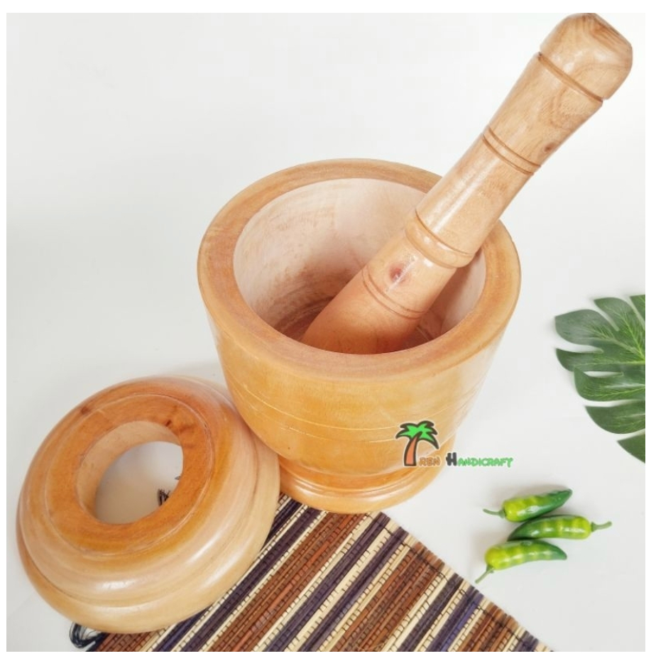 Lumpang tumbuk + tutup kayu mahoni