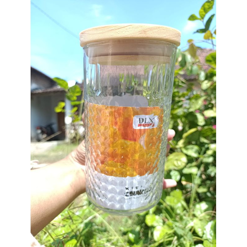 Toples Lebaran Toples Kue Kering Toples Kaca Tutup Kayu Kedap Udara Canister with Wood Lid