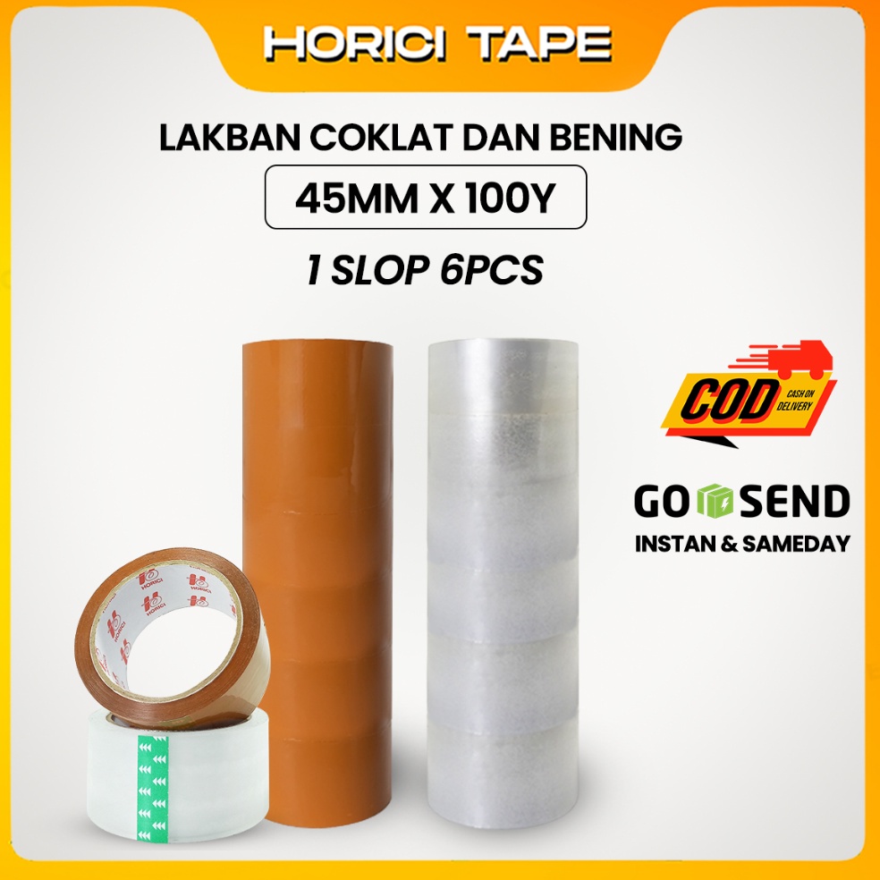 

KODE Y6G HORICI 1 SLOP 6 PCS 45MM1Y TAPE MURAH SUPER CLEAR LAKBAN BENING DAN COKLAT