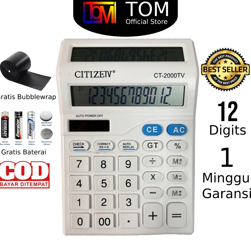 

KODE T19C Kalkulator 2 Layar 12 Digit CT2 PUTIH Kalkulator Dagang Warung Besar Check Kalkulator