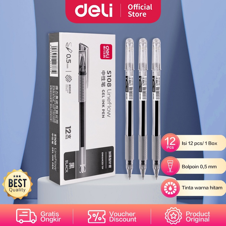 

KODE U3H Deli Gel Pen Pulpen Gel 5mm Tinta Hitam Isi 12 Penulisan Halus Pegangan Nyaman S18
