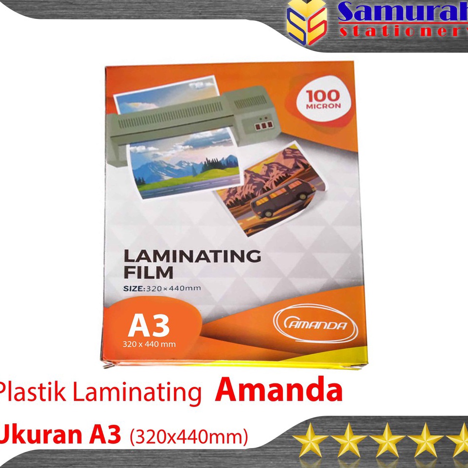 

KODE V87B Plastik Laminating Film A3 Amanda 1 Micron isi 1 lembar 32 x 44 mm Per Pak