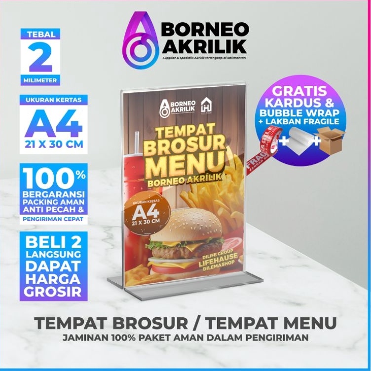 

KODE O24U Akrilik Stand Tempat Brosur A4 Dilemashop Indonesia Wadah Brosur Akrilik Qris