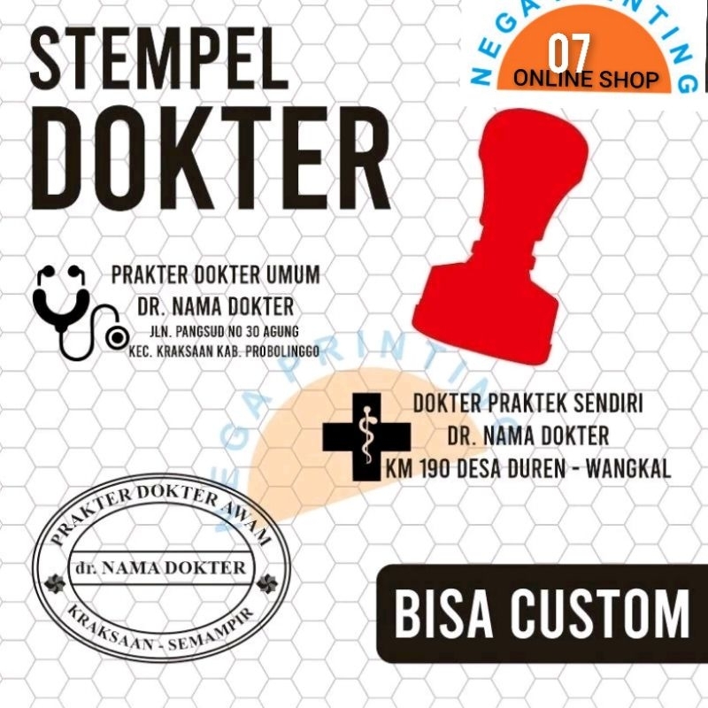 

Stempel dokter umum / dokter Spesialis / dr gigi / Dr bedah / Dr Saraf/ Bidan Praktek Dll