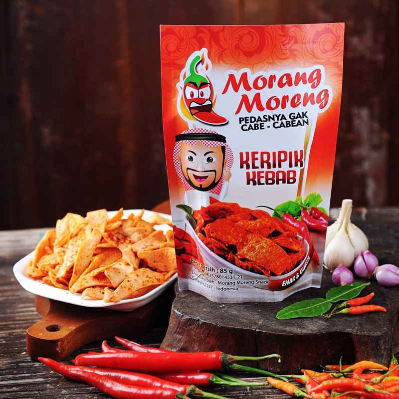 

Keripik Kulit Kebab Pedas Morang Moreng / Keripik Tortilla Kebab Aneka Rasa