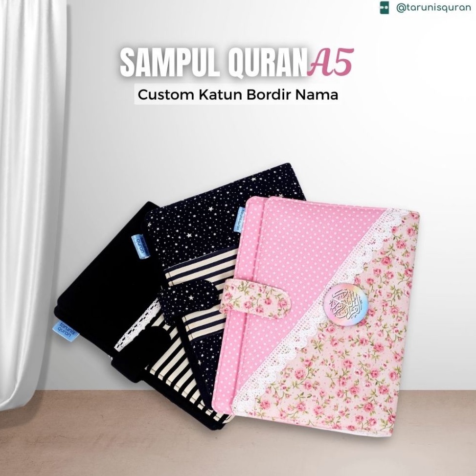 

KODE S97D Sampul Al Quran A5 Sedang Custom Motif Katun Bordir Nama A5 SPL