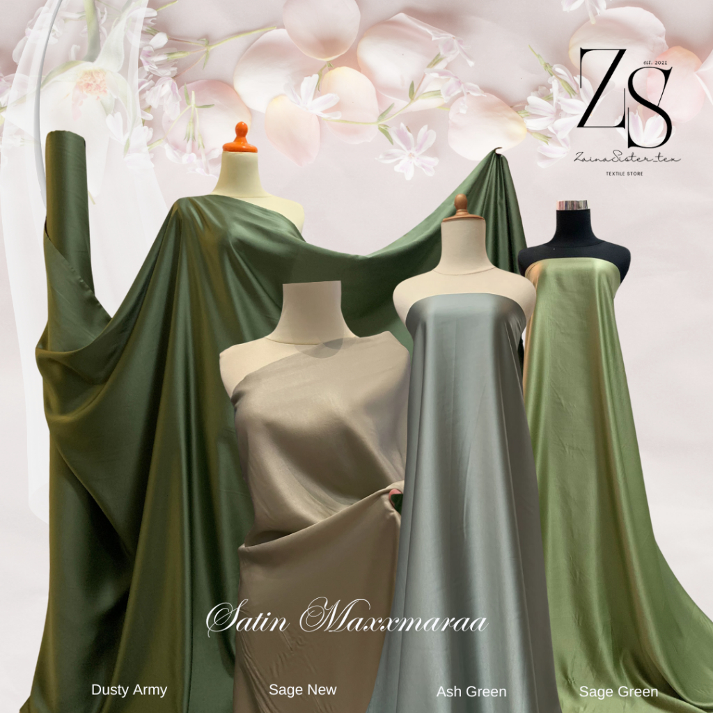 Bahan Satin Maxmaraa Silk Lux Premium Meteran Mewah Warna Sage Green Hijau Army