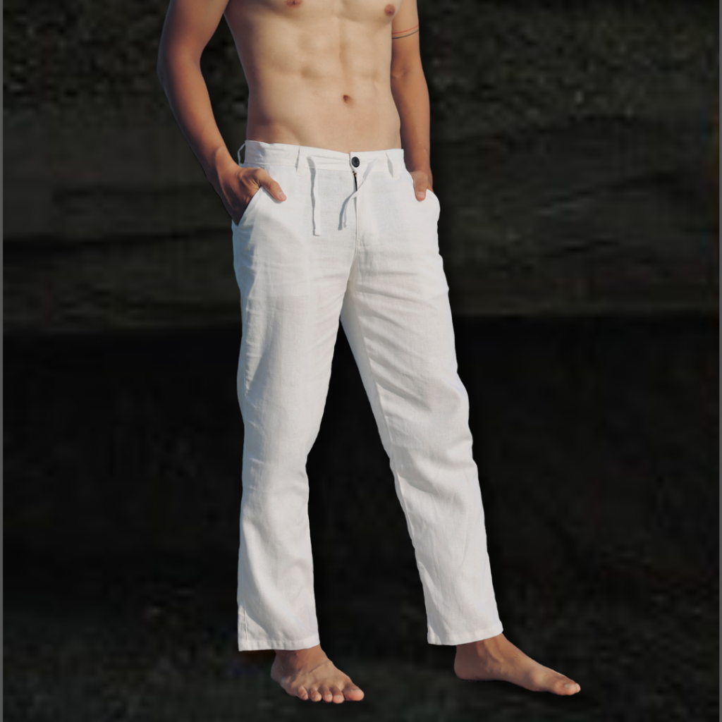 BEACHWELL Celana Panjang Pria Linen Rayon Asli Warna Putih Polos Premium Koleksi Bali Trouser Pants 