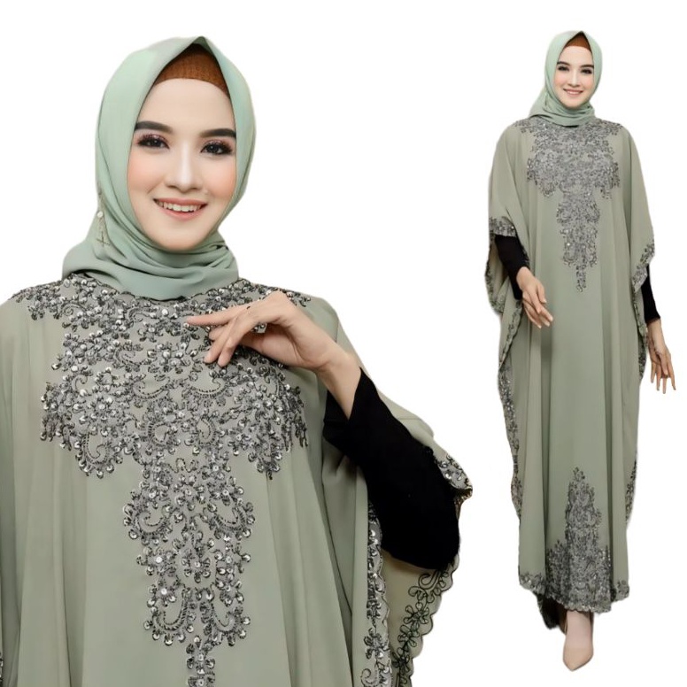 KODE N52Z Kaftan Gemini Asmirandah Payet Full Bordir Gamis Pesta Kondangan Jumbo Terbaru Kekinian 22
