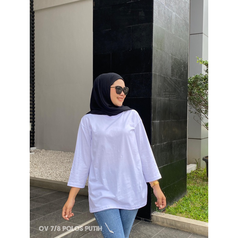 kaos oversize atasan wanita terbaru / kaos polos putih lengan 7/8 atasan wanita / baju putih polos /