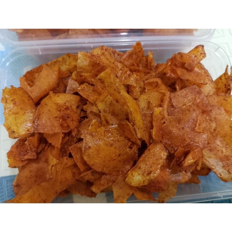 

kripset kembar Sukabumi kemasan BOX dapat 2 box 750ml kripset pedas gurih bawang rempah