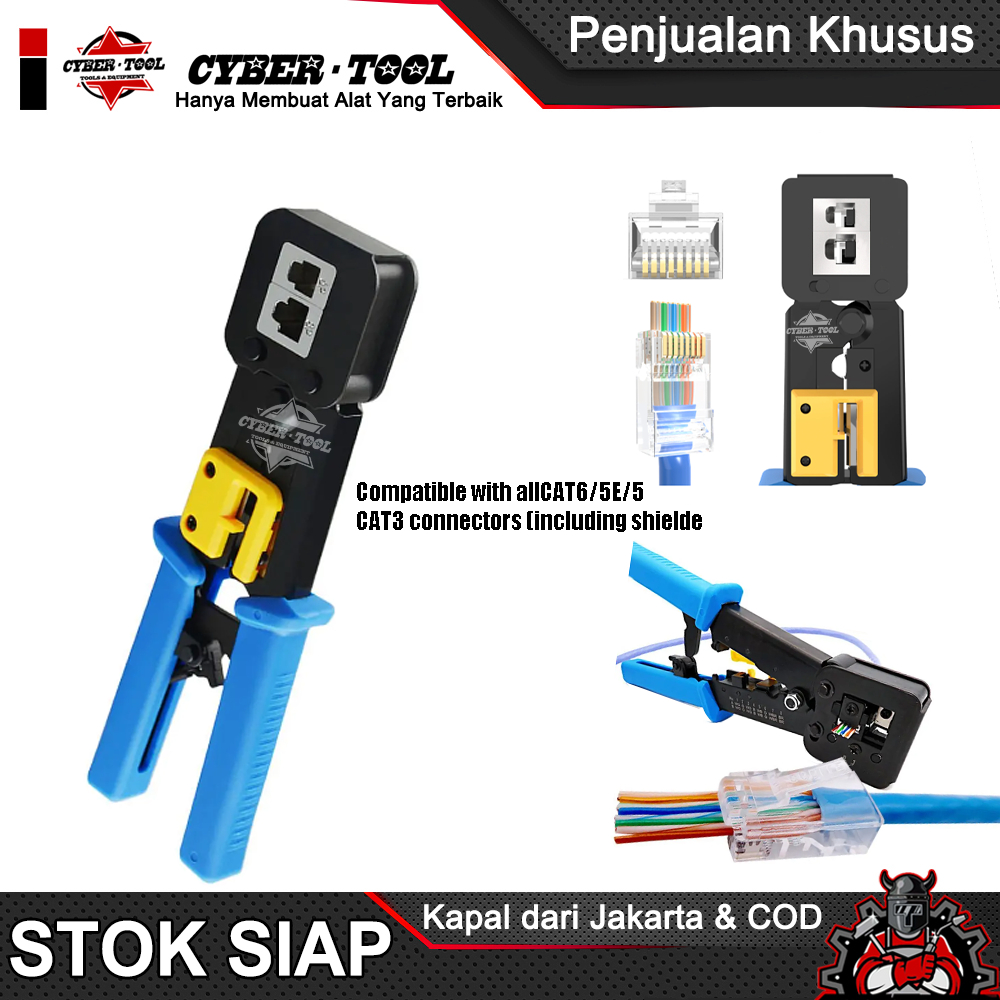 Cyber RJ45 Crimp Tool Pass Melalui Cat5 Cat5e Cat5e Cat6 Crimper Cutter Stripper untuk RJ45 RJ12 RJ1