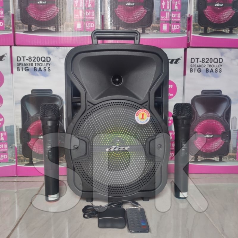 Speaker Portable DAT DT 820QD 8 inch 2 Mic Wireless