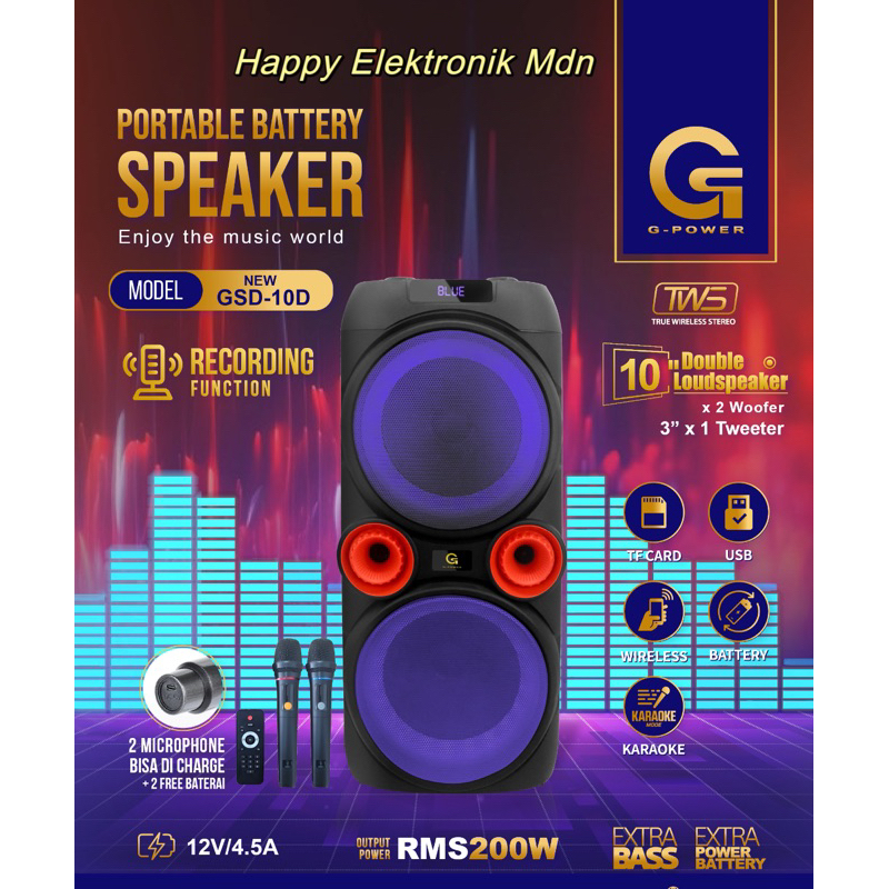 SPEAKER GPOWER GSD 10D G POWER PORTABLE SPEAKER G-POWER SPEAKER PORTABLE 10 inci double SPEAKER G PO