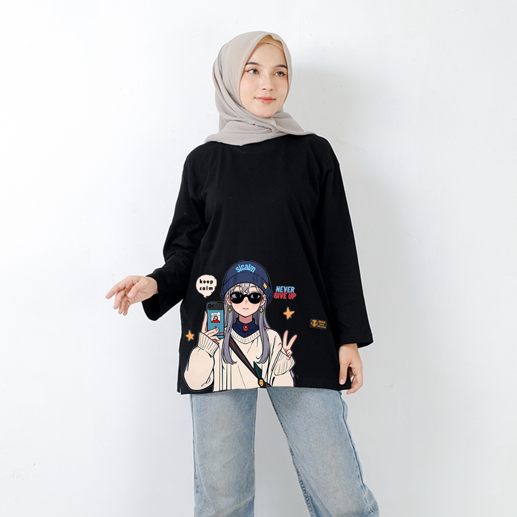 baju oversize wanita lengan panjang kaus oversize wanita longsleeve jumbo kaos oversize tebal katun