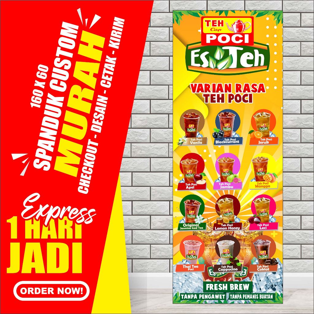 SPANDUK / BANNER  TEH POCI /CETAK SPANDUK TEH POCI MURAH UKURAN 160x60 cm