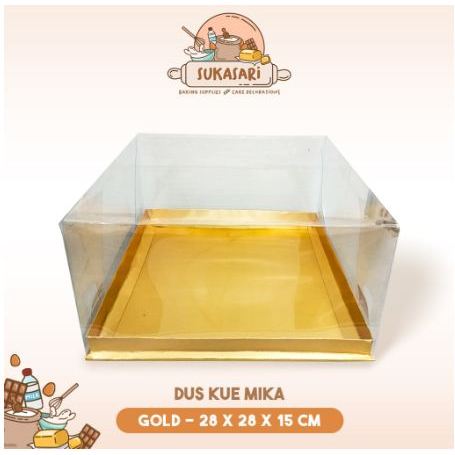 Dus Mika Gold, Putih / Kotak Mika / Dus Kue Mika / Cake Box Mika White, Emas / Mika Cake Tart Transp
