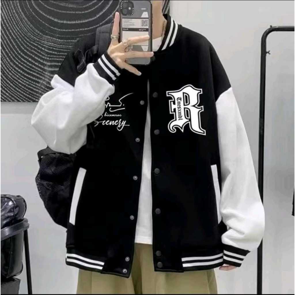 Discount R Jacket Baseball Varsity Pria Wanita Full Print Jacket Varsity Pria Vintage New Arrival