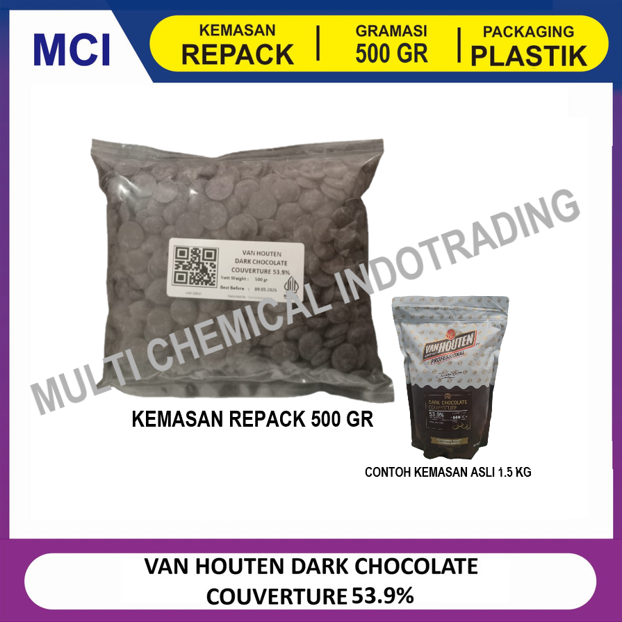 

VAN HOUTEN DARK CHOCOLATE COUVERTURE 53.9% - REPACK 500 GR