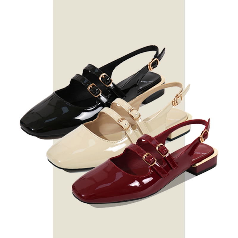 Sepatu Flat Shoes Hak Tahu Tinggi 3cm Tali Strap Wanita Kekinian Import Kerja Kantor Hitam Korea Ter