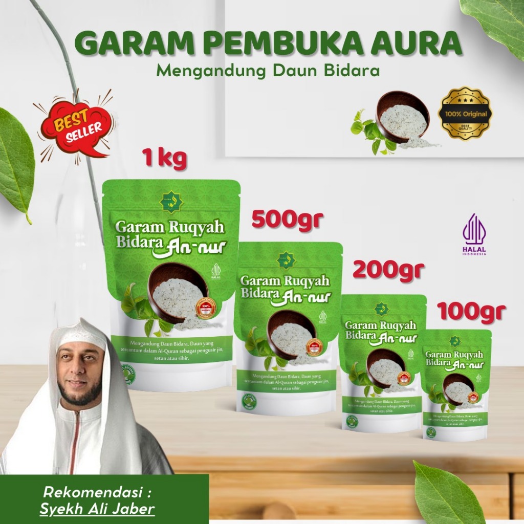 

garam an nur ukuran 200 gram sudah di asma untuk menetralisir jin jahat dalam tubuh