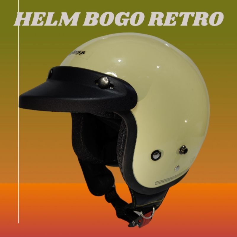 helm bogo retro cream glossy identik carglos SNI helmet dewasa full leher