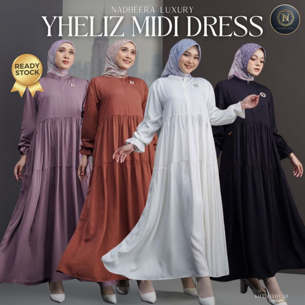 [BISA COD] YHELIZ MIDI DRESS NADHEERA LUXURY gamis rayon terbaru nadhera middi nadeera lux khadija