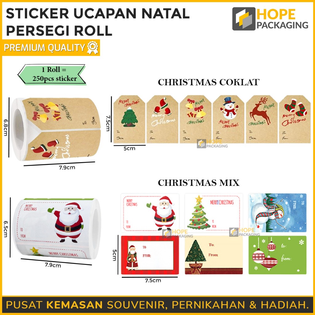 

BRAND 1 rol isi 25 pcs Stiker Label Nama Bingkisan Natal Stiker Ucapan Natal Stiker Kado Hampers Tag Amplop Stiker Persegi Roll Kotak Hampers