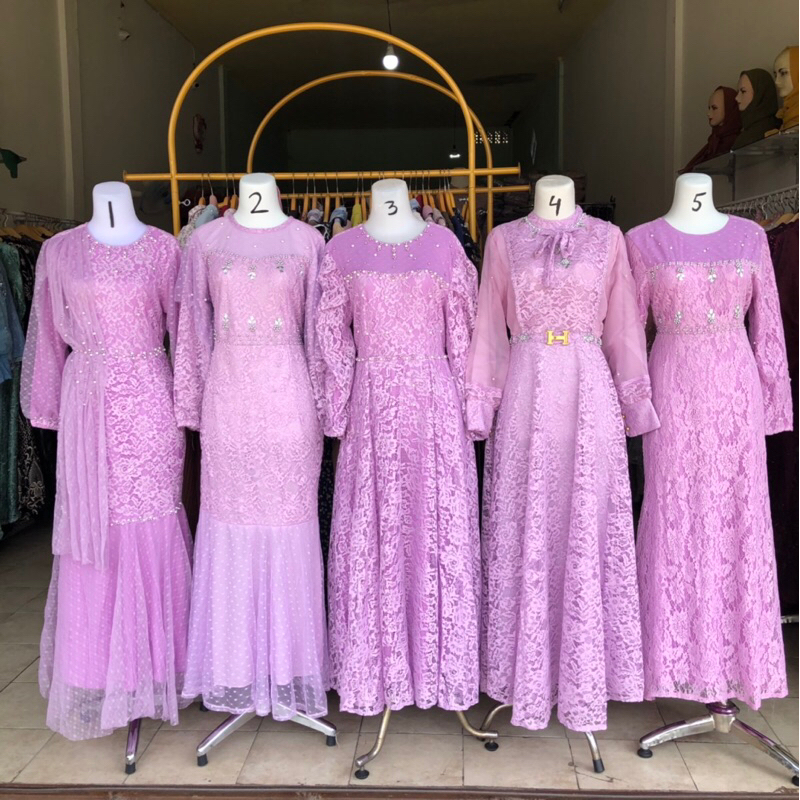 gamis brukat gaun khusus warna lilac series 2