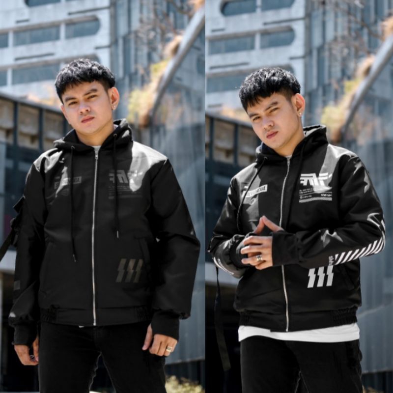 jaket bomber - Hoodie - jaket warna hitam putih - jaket pria SALVIO HEXIA ORIGINAL