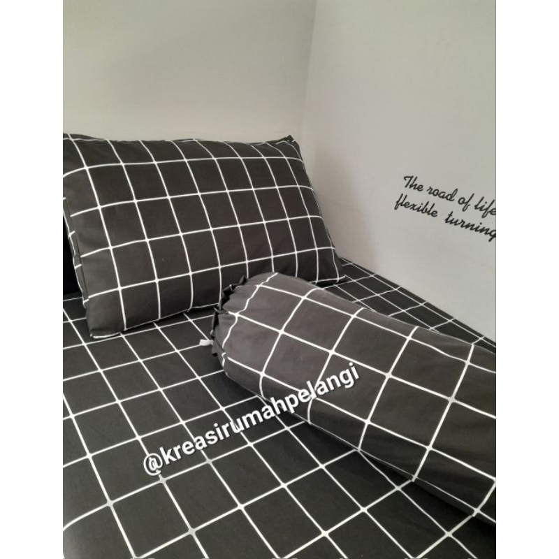 Sprei Motif Minimalis / Sprei Kotak kotak Hitam / Sprei Single / Sprei Pondok / Sprei Anak Kos