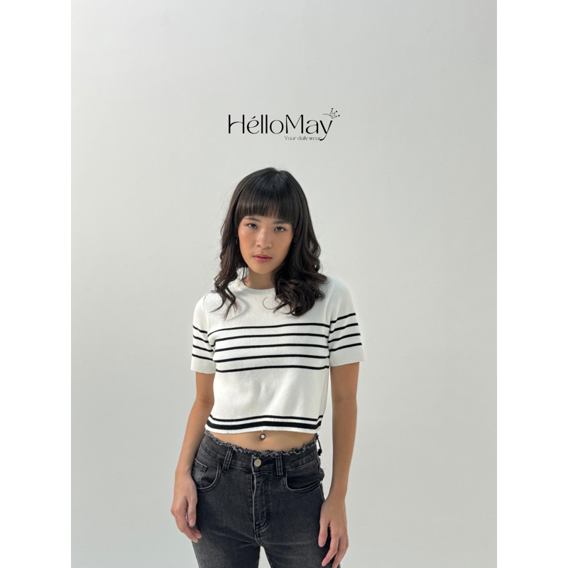HELLOMAY - Yoona Top | Basic croptop | Atasan rajut wanita | Basic top | Baju garis garis | Atasan b