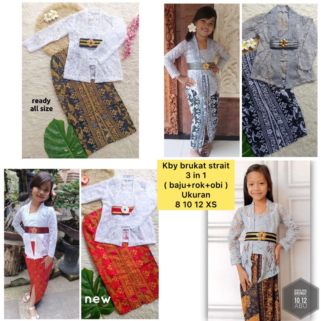 Kebaya Anak Perempuan Baju Kebaya Anak Modern Sofia Brokat Strait Sepaket Obi Belt Rok Kamen Jadi Mo