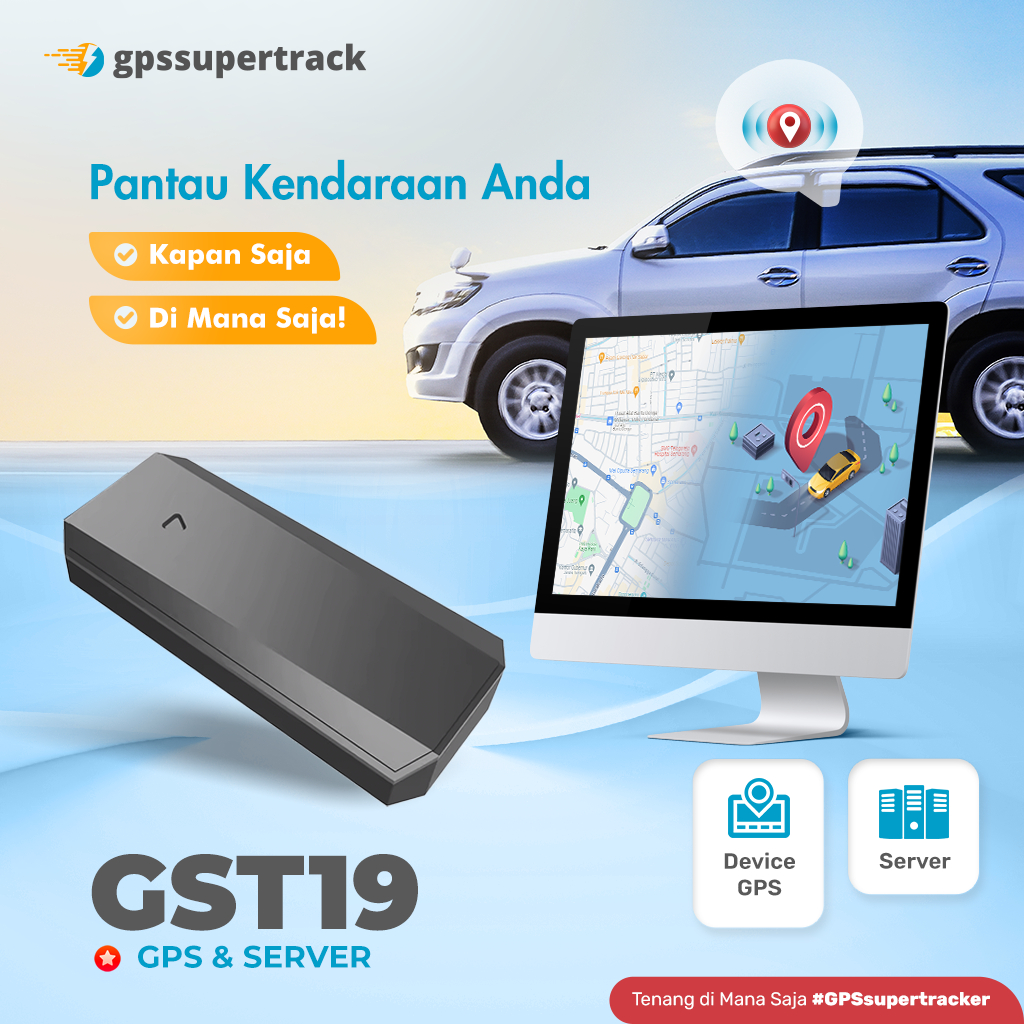 GST 19 GPS PLUS SERVER GPS Tracker Mobil Motor Kendaraan Real Time Jarak Jauh