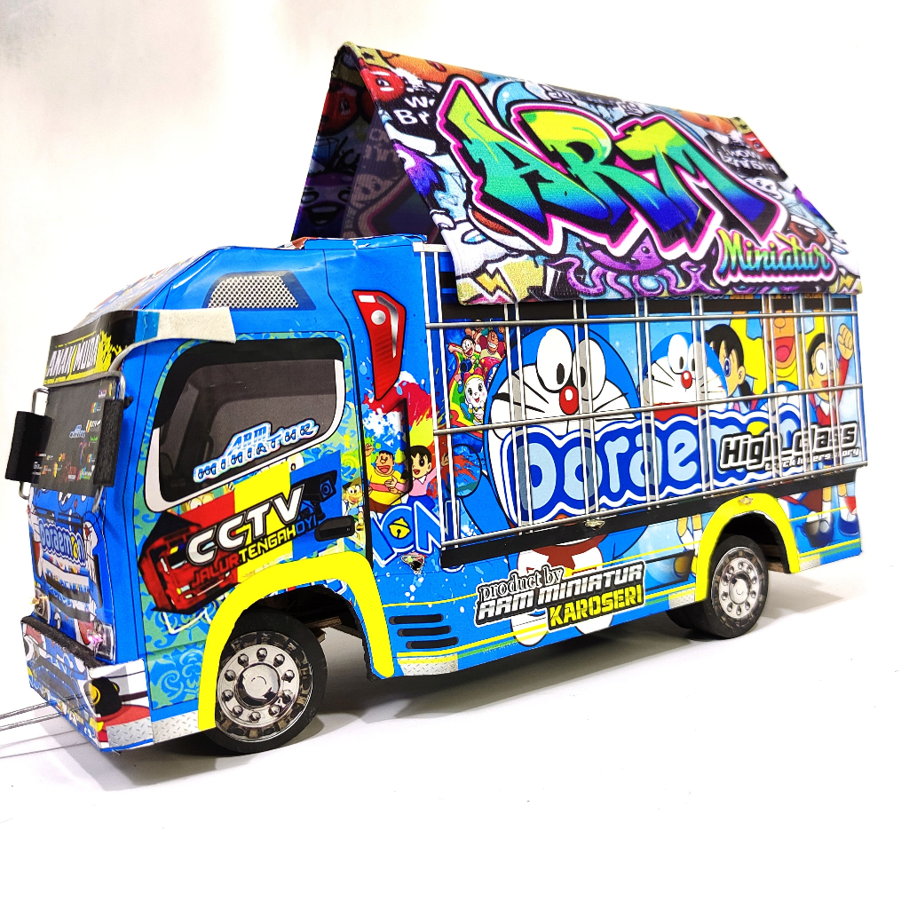 Truk Miniatur Oleng  Remot Doraemon Biru & Merah Full Lampu Terpal