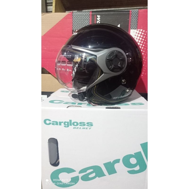 HELM CARGLOSS YRM 100% ORIGINAL POLOS RETRO [ HITAM GLOSY ]