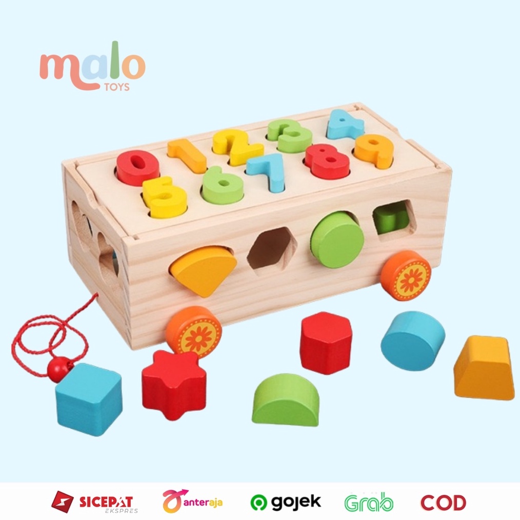 KODE R75R MALOTOYS  Shape Sorter Car Shape Wooden Matching Car Mainan Balok Mencocokan Bentuk Kayu E