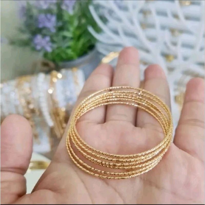 Perhiasan Titanium Gelang keroncong Anak Perempuan Isi 6 pcs Anti Karat Dan Anti Luntur Asli